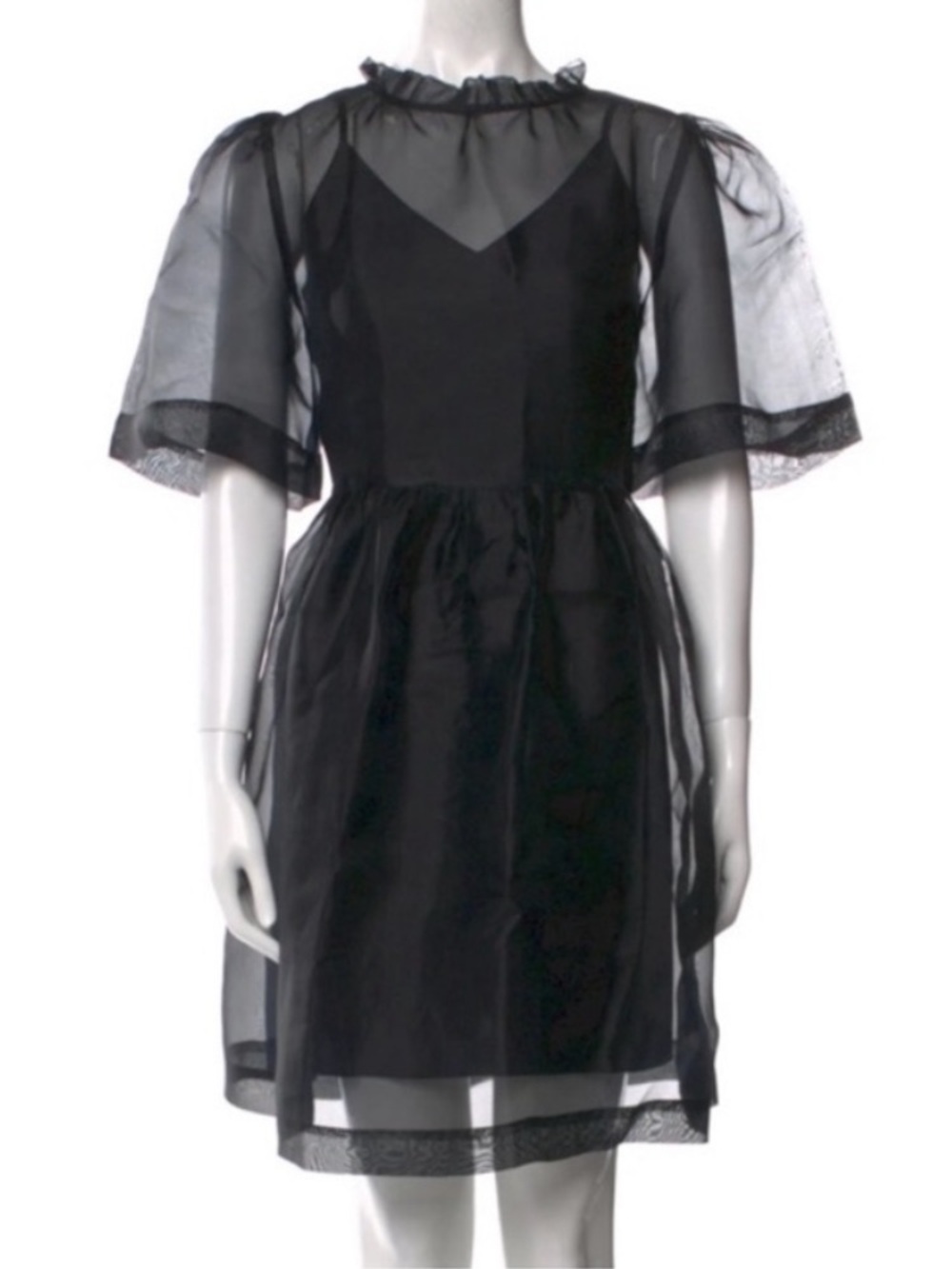 Sea New York Nuria Organza Sheer Puff Sleeve Black Babydoll Dress Women Size M